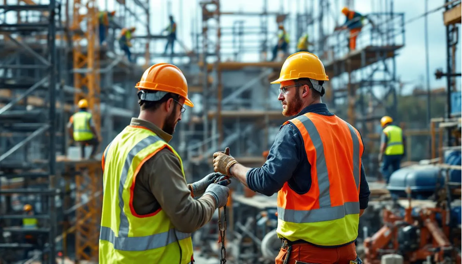 Construction workers on a building site